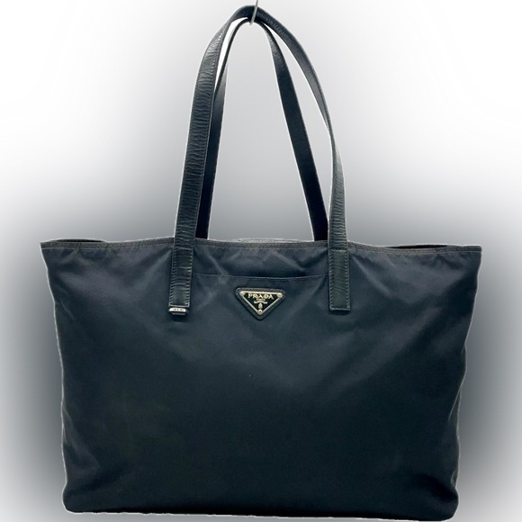 Prada Handbags - Prada Logo Tessuto Black Nylon and Leather Tote